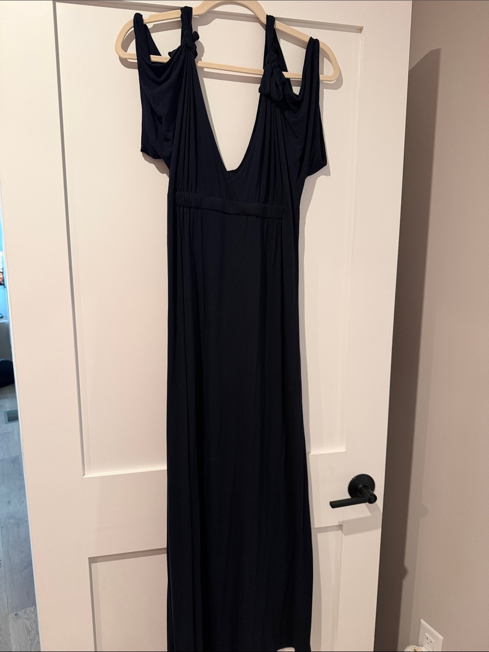 Black Cold-Shoulder Maxi Dress with Knot-Detail Straps